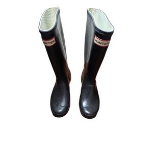 Hunter Young Black Tall Waterproof Rubber Rain Boots Size 2M/3F